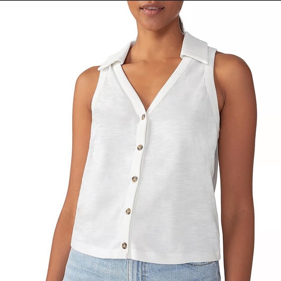 Sanctuary Master Plan Slub Cotton Buttondown Top In White small